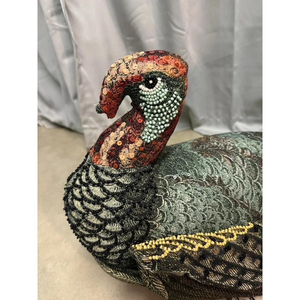 John Derian x Target Beaded Fall Turkey Pillow Thanksgiving Decor NWT NEW 16x15